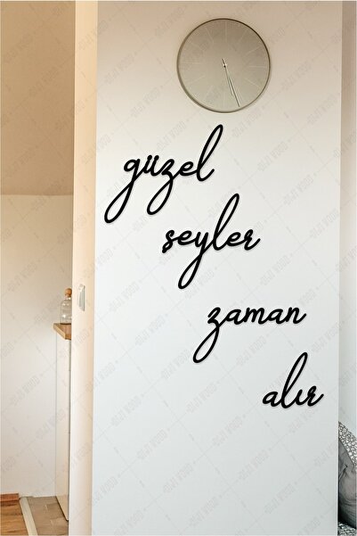 Diji Wood Güzel Şeyler Zaman Alır Duvar Yazısı Dekoru Ahşap Tablo