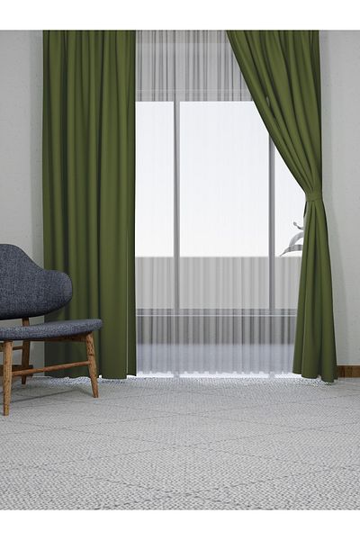 lüks House Green Blackout Background Curtain Flat Planting Without Pleats