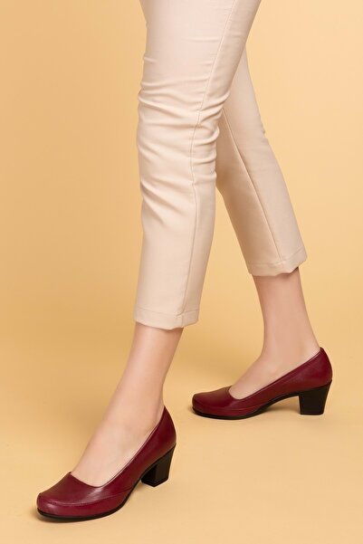 Gondol Kadın Hakiki Deri Klasik Topuklu Ayakkabı Vdt.8080 - Bordo - 43