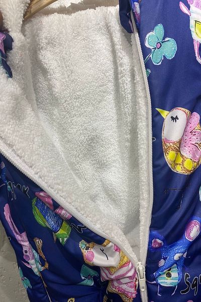 PODİUM GİYİM Trend Navy Blue Cute Bird & Mouse Printed Cotton Cosmonaut Jumpsuit