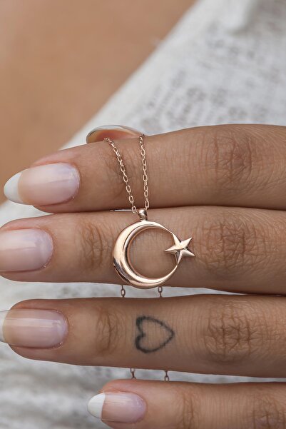 Nereze 925 Ayar Gümüş Rose Sade Taşsız Ayyıldız Kolye