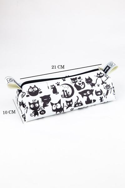 OneSize Pencil Case Naughty Cat Cute Triangle Design Vegan Leather (pen holder)