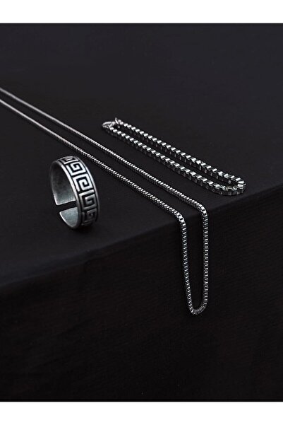 TREND COLLECTİON Antik Desen Model Ayarlanabilir Yüzük Küp Bileklik Ve Kolye Set