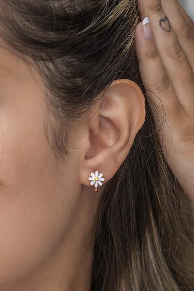 Nereze 925 Ayar Gümüş Rose Mineli Papatya Model Küpe