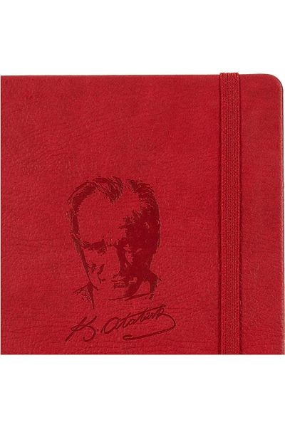 Bravo Ataturk Printed Thermo Faux Leather Covered Striped A5 Agenda Notebook Red