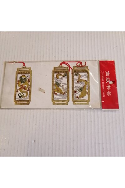 Butik Tülin Otantik Altın Metal Ejderhalı Kitap Ayracı Üçlü Set Çin Malı