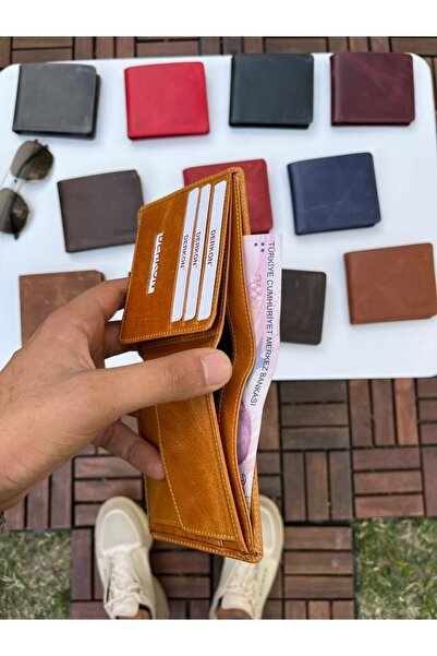 DERKON Ola Vintage Deri Sarı Cüzdan