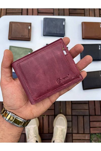 DERKON Noyi Vintage Leather Burgundy Wallet with Internal Removal