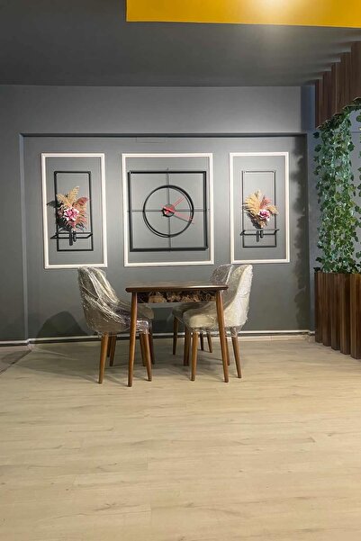 AGA KONSEPT Vip Set Xxxl 90 Cm Siyah 3'lü Kare Çiçeklikli Duvar Saati