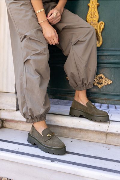 ANGELİNA JONES Pantofi Oxford din piele intoarsa verde pentru dama Larsen