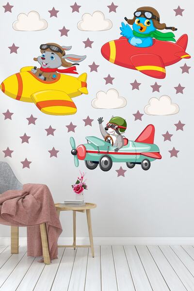 Echo Home Cute Pilot Animals And Stars Kids Room Wall Sticker