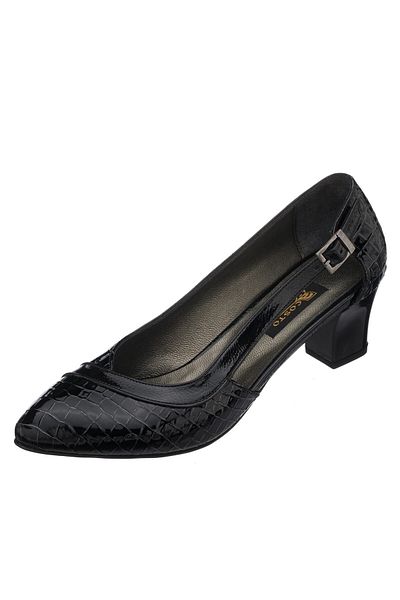 İriadam Ltf00151 Black Crocodile Print Short Heel Comfortable Wide Fit Special Design for Evening Dresses and Casual