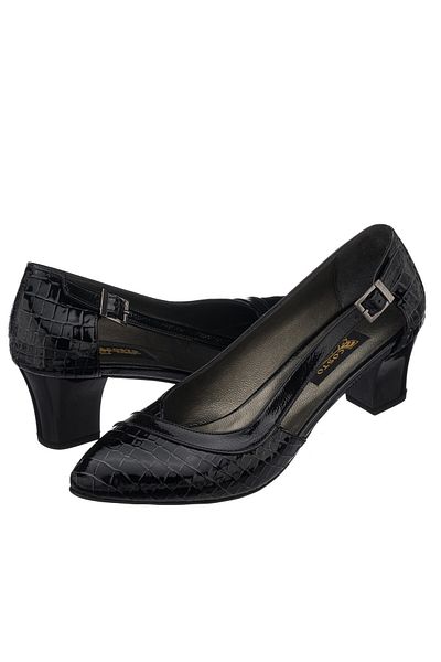 İriadam Ltf00151 Black Crocodile Print Short Heel Comfortable Wide Fit Special Design for Evening Dresses and Casual