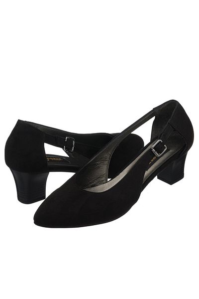 İriadam Ltf00121 Black Suede Low Heel Comfortable Wide Fit Special Series Large Size Heeled Shoes