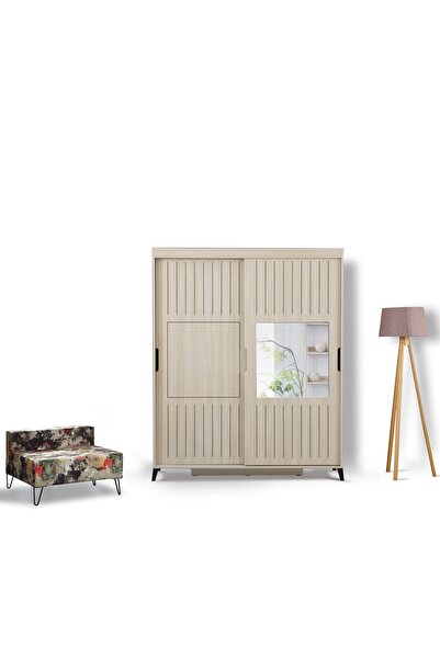 PASİFİC HOME Huga Sürgülü 2 Kapaklı Aynalı Gardırop, Meşe ,150cm