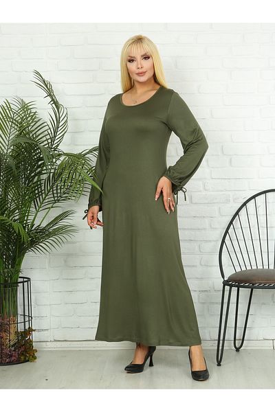 LİKRA Women's Plus Size Tied Balloon Sleeve Flexible Viscose Dress