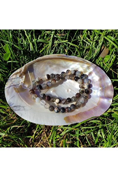 DOĞAL TAŞ DELİSİ Sequină de piatră naturală de agat cu granule albe (8 mm) (c...