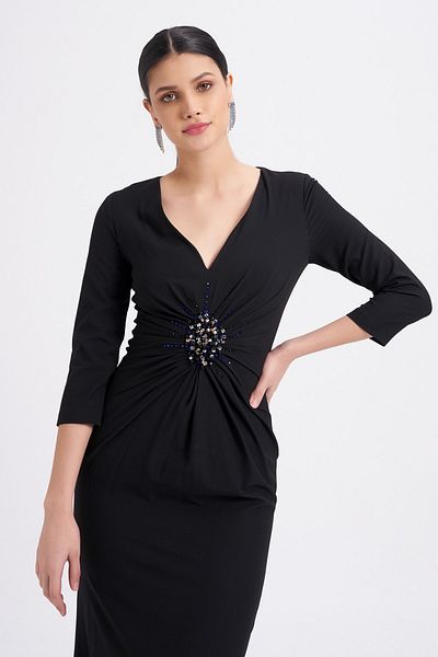 Balizza Blz-Half Sleeve Front Accessory Evening Dress