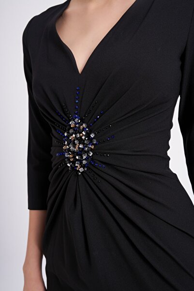 Balizza Blz-Half Sleeve Front Accessory Evening Dress