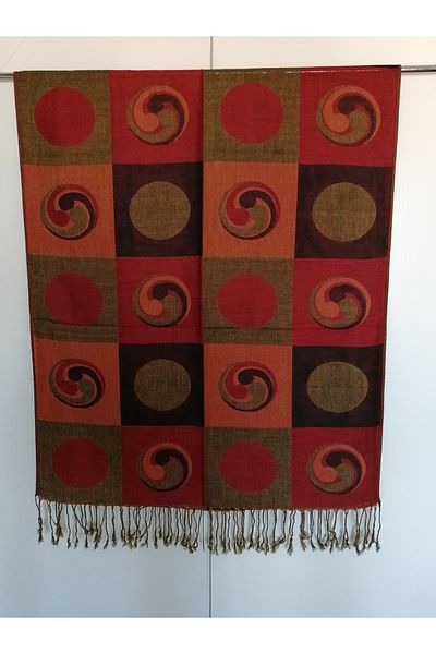 Butik Tülin Unisex Authentic Viscous Multi-Colored Patterned Double-Sided Tasseled Soft Shawl Made in India