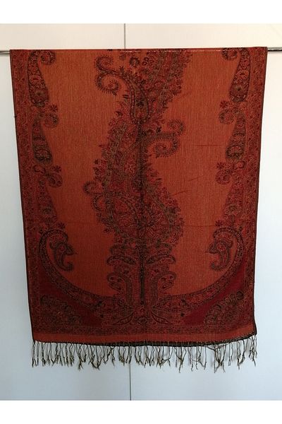 Butik Tülin Unisex Authentic Viscous Multi-Colored Patterned Double-Sided Tasseled Soft Shawl Made in India