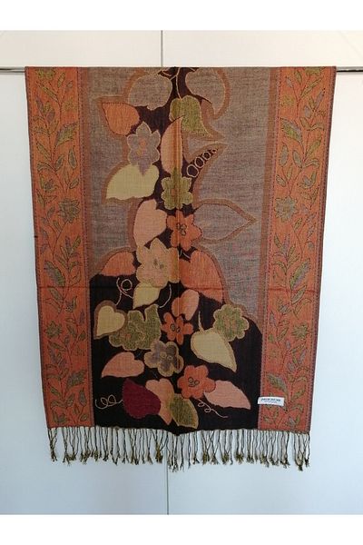 Butik Tülin Unisex Authentic Viscous Multi-Colored Patterned Double-Sided Tasseled Soft Shawl Made in India