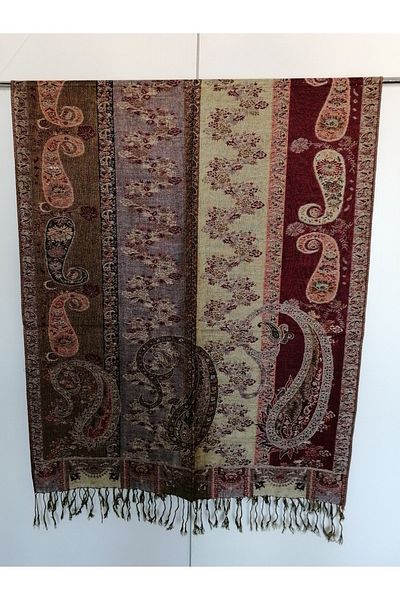 Butik Tülin Unisex Authentic Viscous Multi-Colored Patterned Double-Sided Tasseled Soft Shawl Made in India