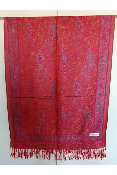 Butik Tülin Unisex Authentic Acrylic Multi-Colored Patterned Soild Textured Tasseled Soft Shawl Made in India