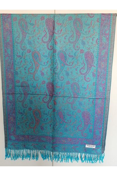 Butik Tülin Unisex Authentic Acrylic Multi-Colored Patterned Soild Textured Tasseled Soft Shawl Made in India