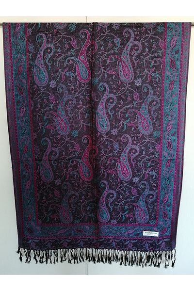 Butik Tülin Unisex Authentic Acrylic Multi-Colored Patterned Soild Textured Tasseled Soft Shawl Made in India