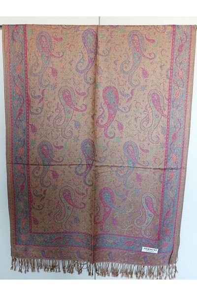 Butik Tülin Unisex Authentic Acrylic Multi-Colored Patterned Soild Textured Tasseled Soft Shawl Made in India