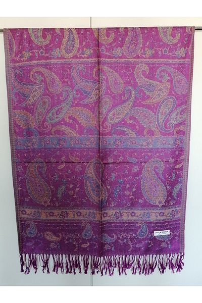 Butik Tülin Unisex Authentic Acrylic Multi-Colored Patterned Soild Textured Tasseled Soft Shawl Made in India