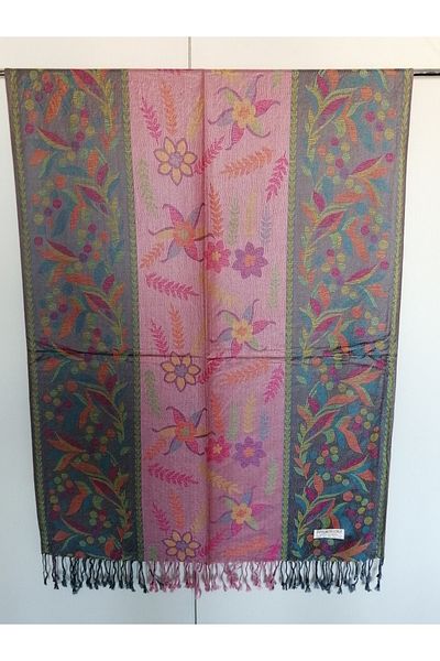 Butik Tülin Unisex Authentic Acrylic Multi-Colored Patterned Soild Textured Tasseled Soft Shawl Made in India