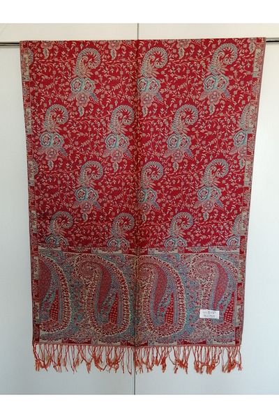 Butik Tülin Unisex Authentic Viscous Multicolor Patterned Soild Textured Tasseled Soft Shawl Made in India