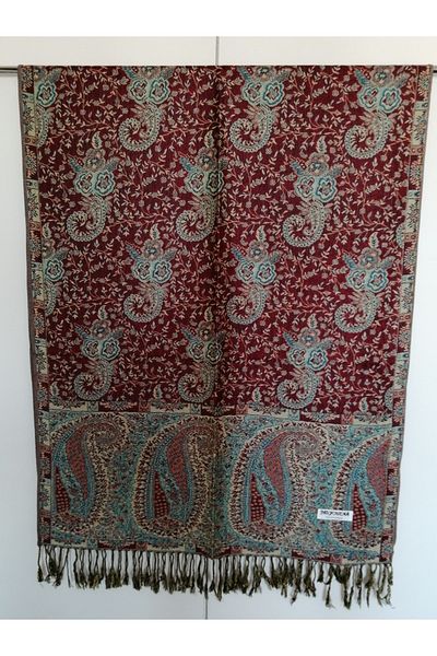 Butik Tülin Unisex Authentic Viscous Multicolor Patterned Soild Textured Tasseled Soft Shawl Made in India