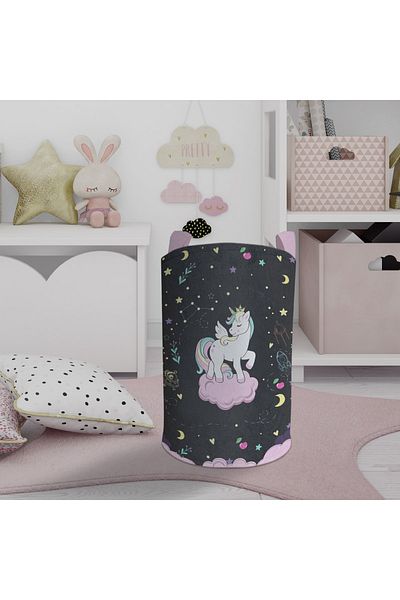 BAMBAŞKA MODA Unicorn Patterned Night Toy and Laundry Basket - Bmos-078