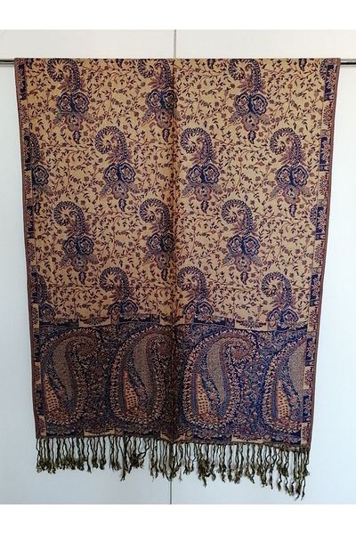 Butik Tülin Unisex Authentic Viscous Multicolor Patterned Soild Textured Tasseled Soft Shawl Made in India