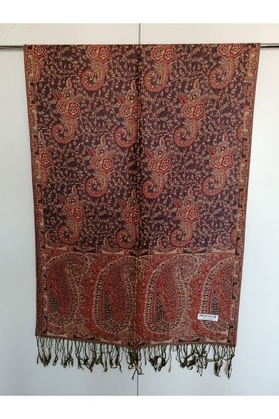 Butik Tülin Unisex Authentic Viscous Multicolor Patterned Soild Textured Tasseled Soft Shawl Made in India