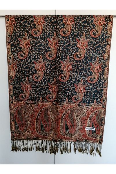 Butik Tülin Unisex Authentic Viscous Multicolor Patterned Soild Textured Tasseled Soft Shawl Made in India