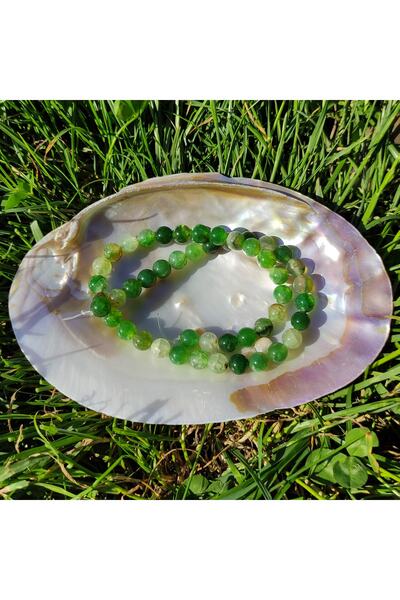 DOĞAL TAŞ DELİSİ Sequină de piatră naturală de agat verde (8 mm) (cu certific...