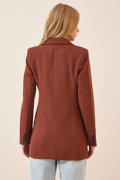 Happiness İstanbul Γυναικείο μπουφάν με διπλό στήθος με καφέ κουμπιά BP00115