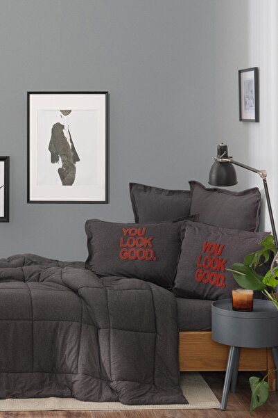 Karaca Home Motto Cotton Comfort Μονό Κρεβάτι Ανθρακί