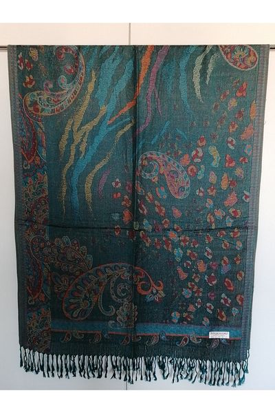 Butik Tülin Unisex Authentic Acrylic Multi-Colored Patterned Soild Textured Tasseled Soft Shawl Made in India