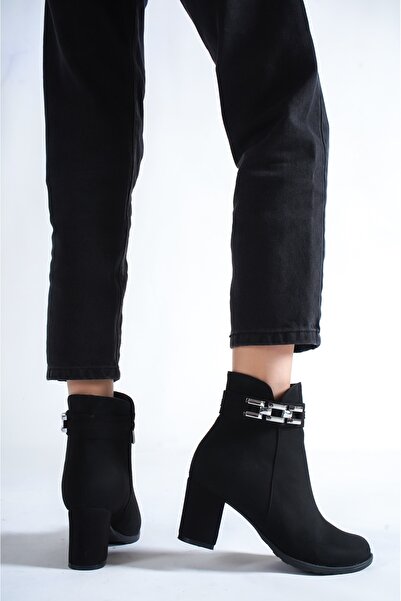 Weynes Černý semišový dámský prstenový řetízek 7 cm boty na podpatku Botie Wsb10112