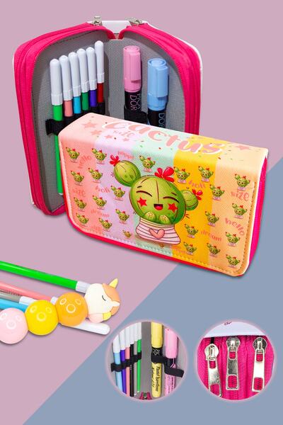 Size Pernica Kaktus Kawaii Uzorak Organizator Tri Odjeljka Držač Olovke
