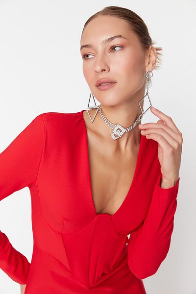 Trendyol Collection Short Red Underwire Evening Dress - TPRAW23EL00175