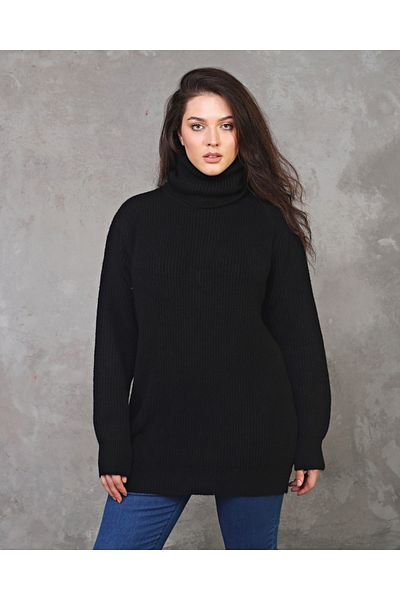 Fanori Woman Pulover de damă negru cu gât tricotat