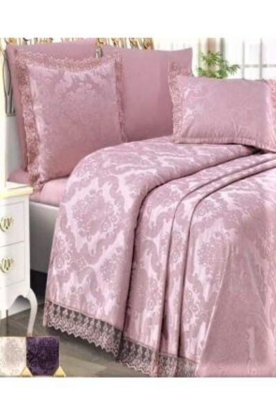 bursa çeyiz مفرش سرير أزاليا 3 قطع من الدانتيل الفرنسي