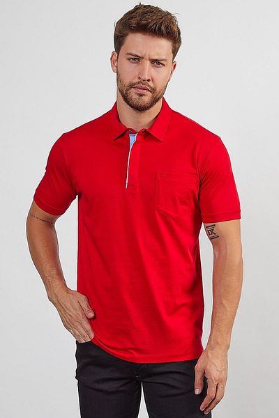 ENQUE Ανδρικό μπλουζάκι Basic Pocket Snap Fastener Skinny Pomegranate Polo Neck T-shirt