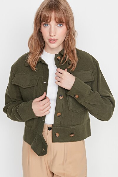 Trendyol Collection Khaki Pocket Detailed Buttoned Crop Woven Jacket Twoaw21Ce0020
